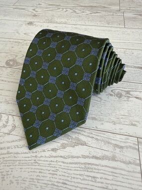 Brooks Brothers Makers, 100% Silk, Geometric, Green, Tie